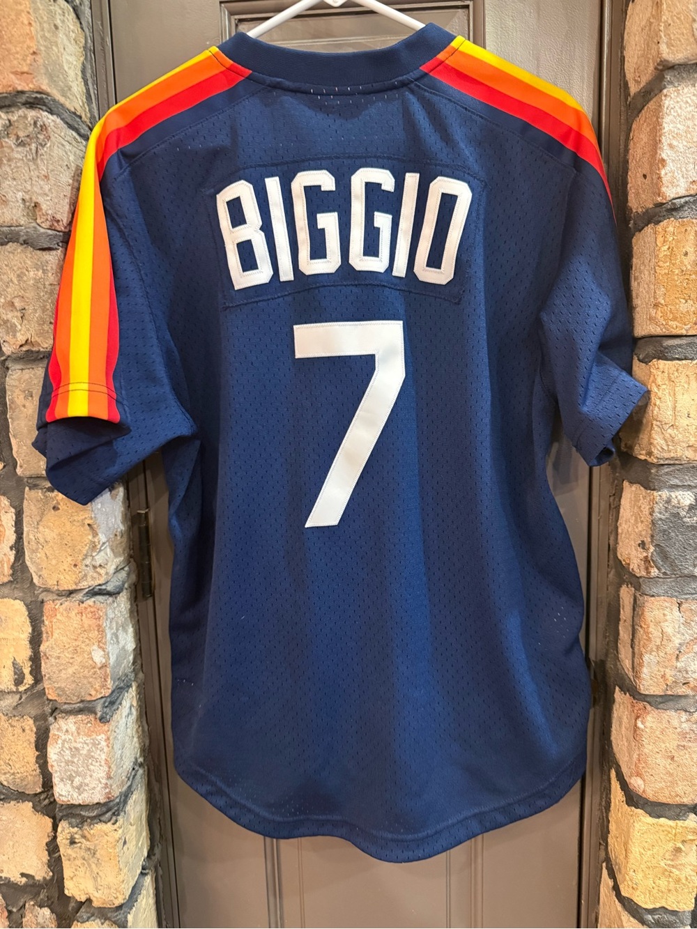 Mitchell & Ness Navy BIGGIO Jersey with Rainbow Shoulder Stripes